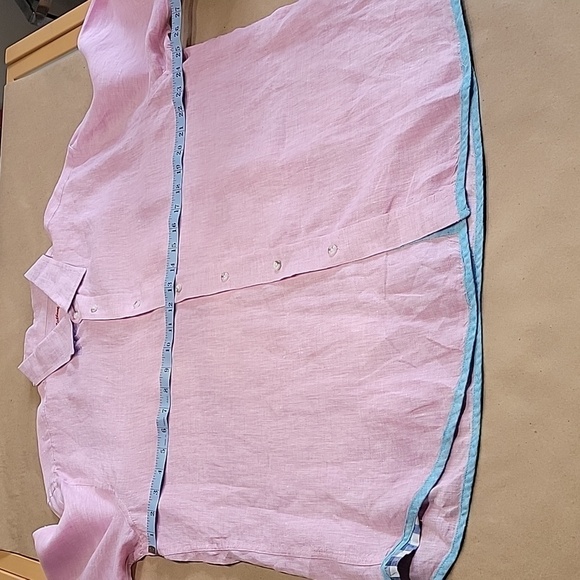 Report Collection, Size XL Pink Linen Button Down Shirt with Blue Accents - Picture 4 of 11